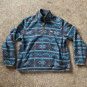 L.L. Bean Pullover Blue Fleece Pullover 1/4 Snap XL Snowflake Nordic Stripe